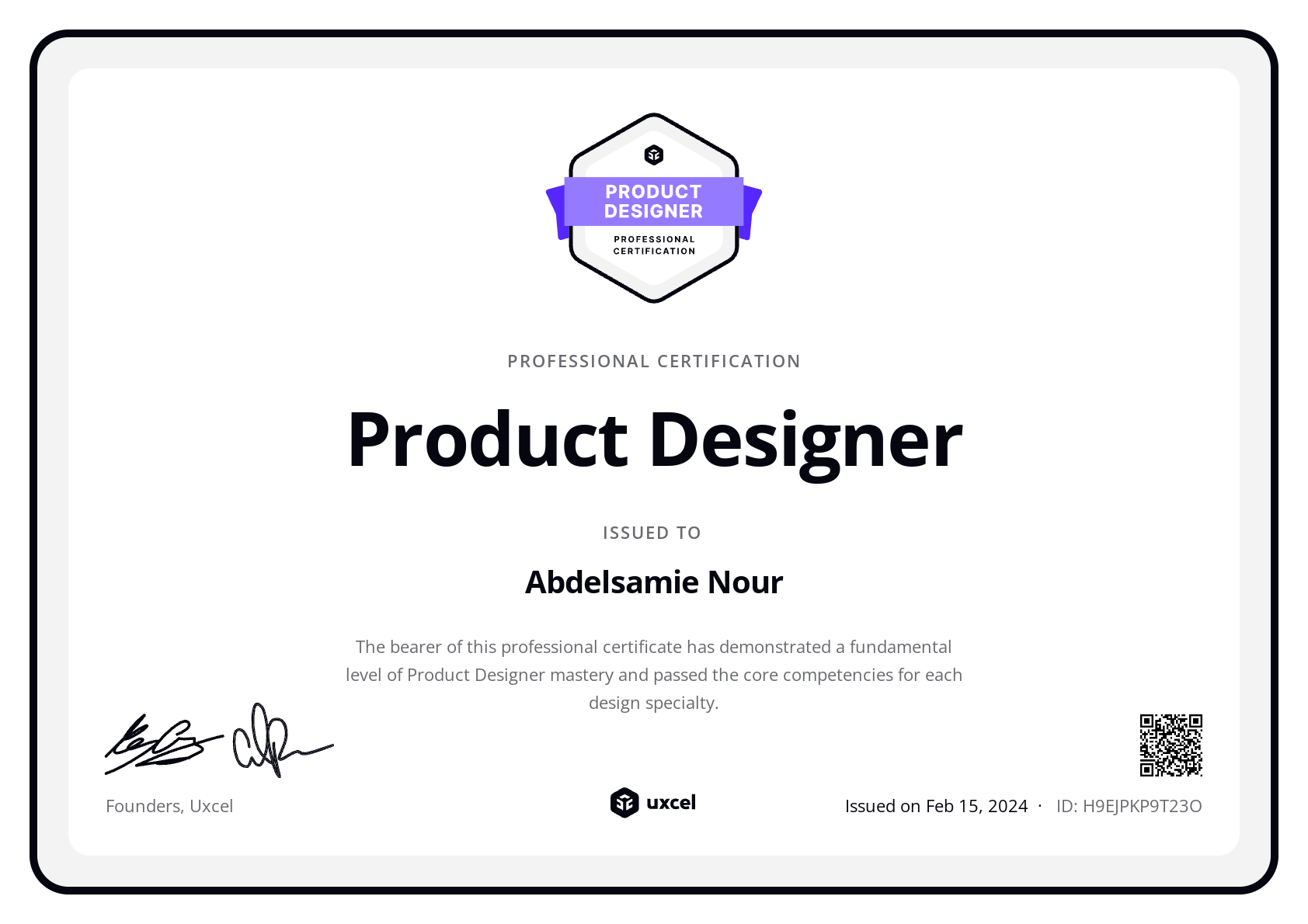 Abdelsamie Nour's certificate